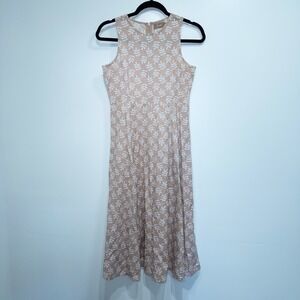 Shae Peach‎ & White Leaf Print Linen Blend Midi Dress Size Small